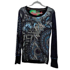 Women's Designal long sleeve glitter floral cotton top, multi, size L